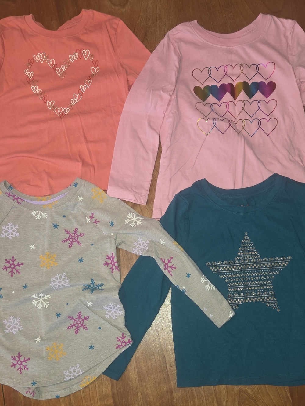 Kids Long-Sleeve Heart & Star Shirt Bundle - Pink, Coral, Gray, Teal